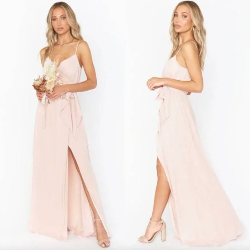 Show Me Your Mumu, Liz Maxi Bridesmaid or Cocktail Wrap Dress, Dusty Blush Crisp